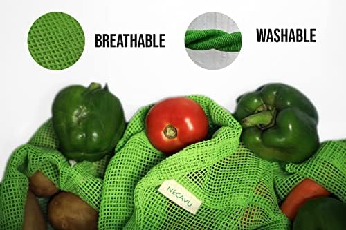 Necavu סט כותנה של 6 תיק מקרר | שקית ירקות כותנה טבעית ידידותית לסביבה למקרר מקרר ורשת שקית ירקות רשת | שקית